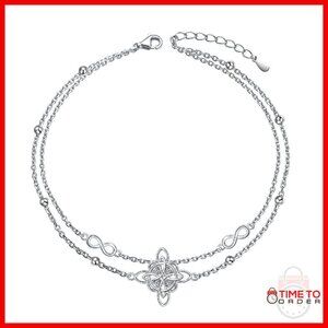 Sterling Silver Adjustable Anklet with Celtic Knot Design 9 Inch